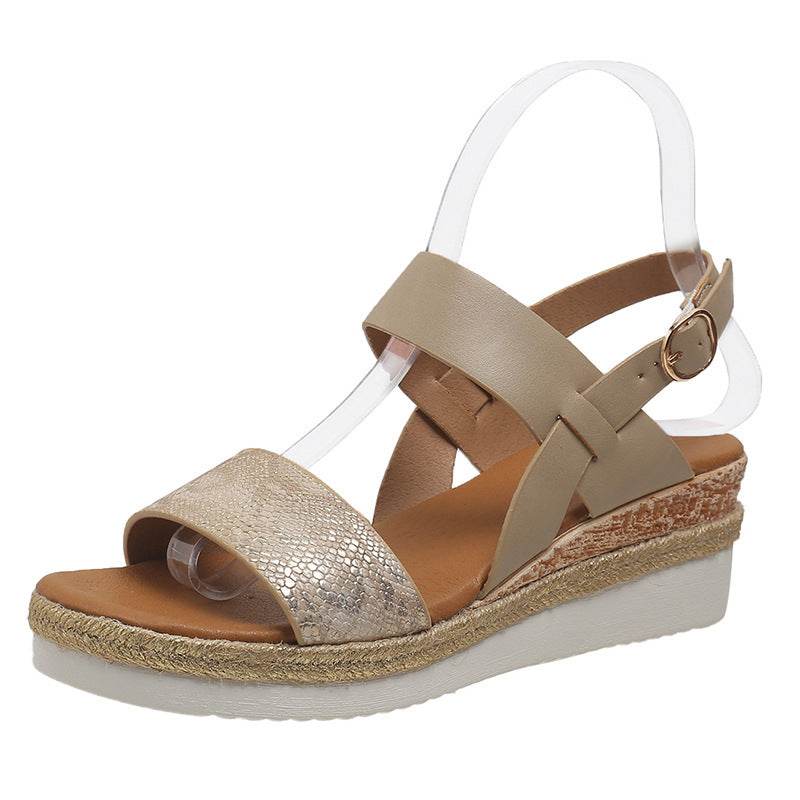 Sandales Compensées à Bout Rond avec Larges Brides - Clairea Boutique