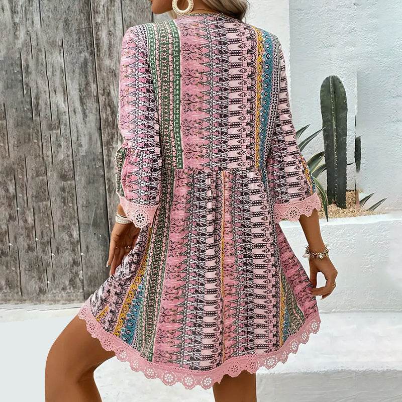 Robe Courte Bohème à Imprimés - Clairea Boutique