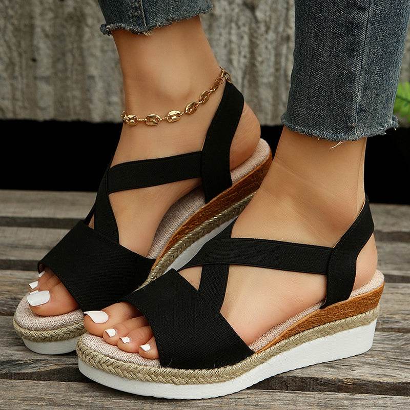 Sandales Compensées À Brides Croisées - Clairea Boutique