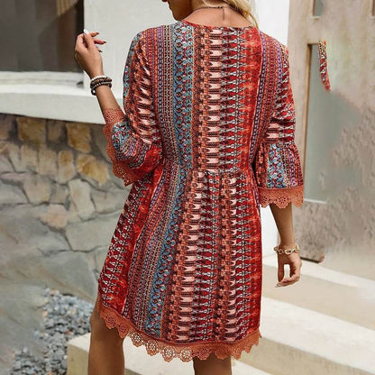 Robe Courte Bohème à Imprimés - Clairea Boutique