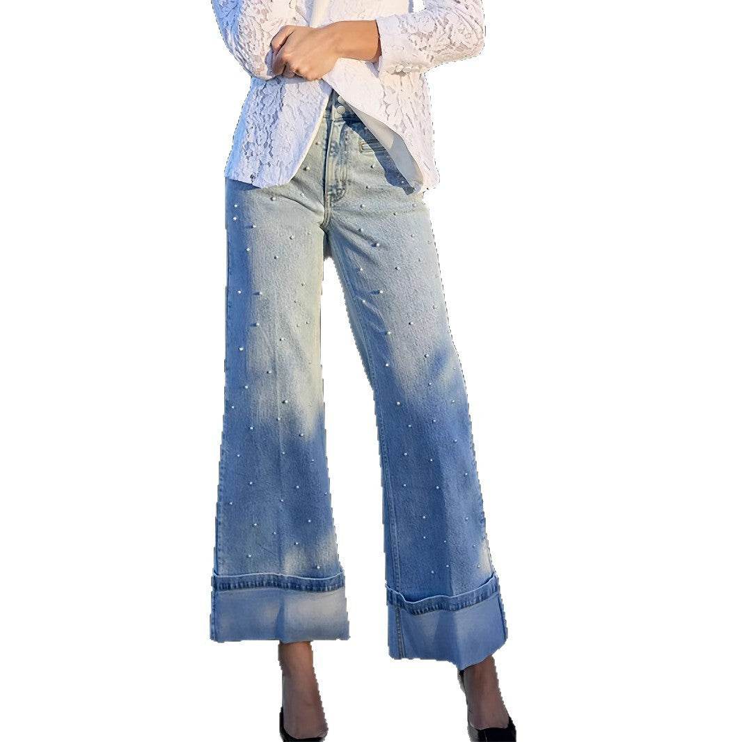 Jean Taille Haute Perles & Stretch - Clairea Boutique