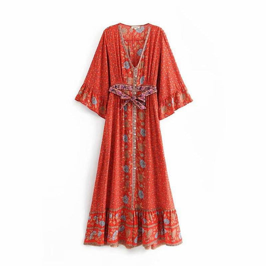 Robe Imprimé Tournesol avec Ceinture - Clairea Boutique