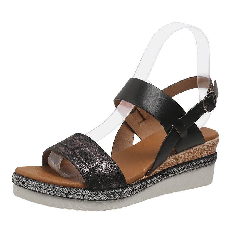 Sandales Compensées à Bout Rond avec Larges Brides - Clairea Boutique