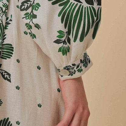 Robe Longue Imprimée à Manches Bouffantes et Col V - Clairea Boutique