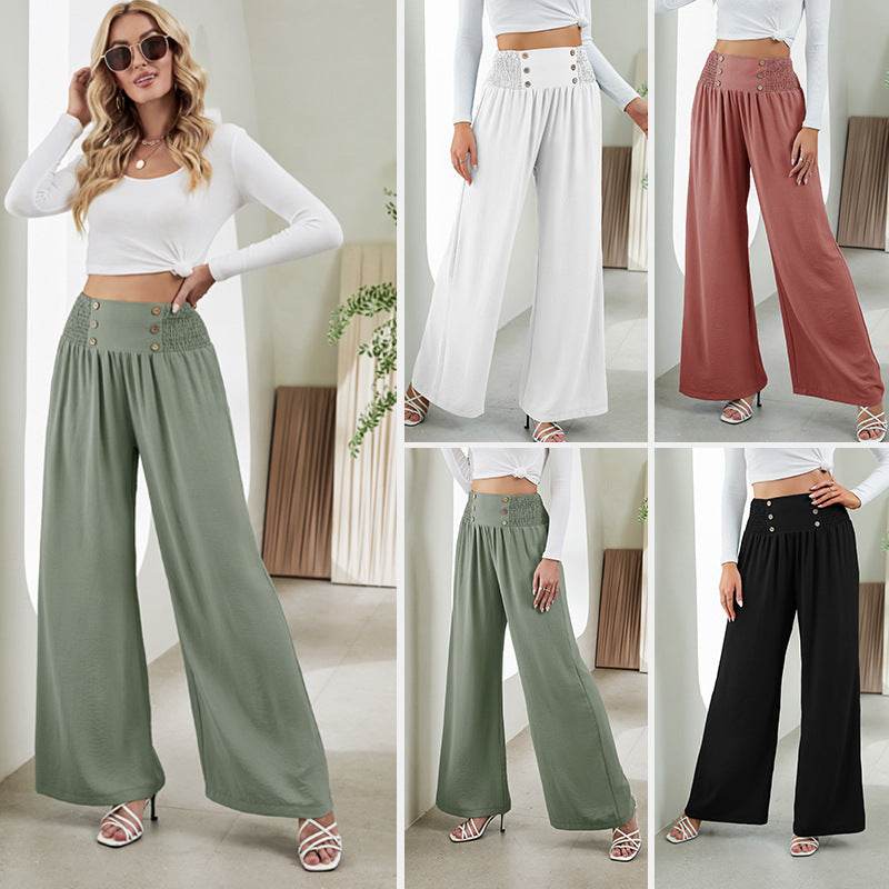 Pantalon Droit Large à Taille Haute Élastique - Clairea Boutique