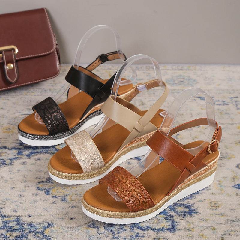 Sandales Compensées à Bout Rond avec Larges Brides - Clairea Boutique