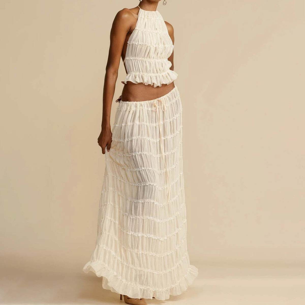 Ensemble 2 pièces Haut court dos nu + jupe longue plissée - Clairea Boutique