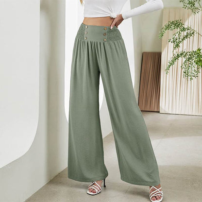 Pantalon Droit Large à Taille Haute Élastique - Clairea Boutique
