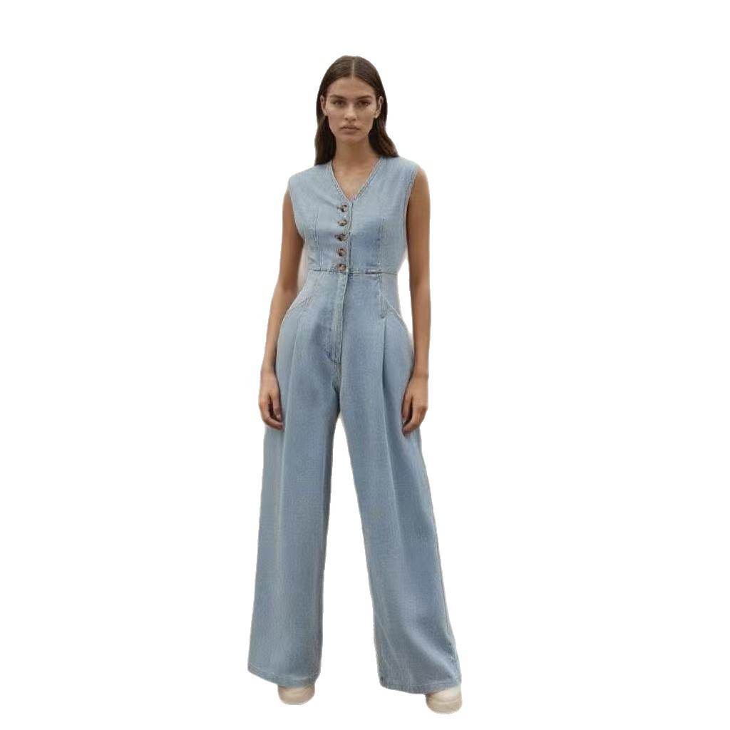 Salopette Jean Femme à Col V - Clairea Boutique