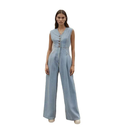 Salopette Jean Femme à Col V - Clairea Boutique