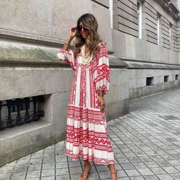 Robe Bohème Élégante Imprimée Vintage - Clairea Boutique
