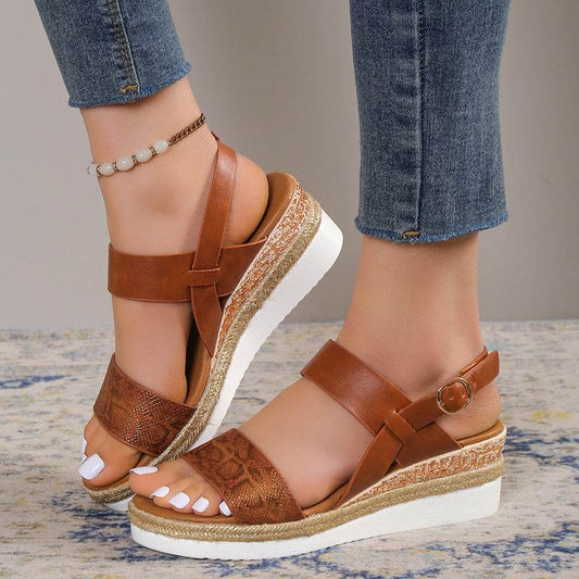 Sandales Compensées à Bout Rond avec Larges Brides - Clairea Boutique
