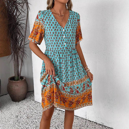Robe Bohème Femme à Col V - Clairea Boutique