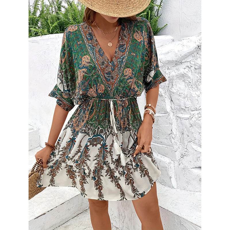 Robe Bohème à Fleurs Col V - Clairea Boutique