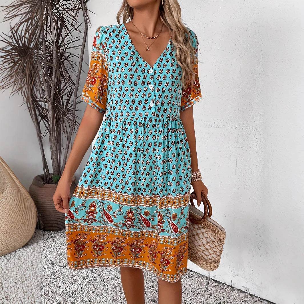Robe Bohème Femme à Col V - Clairea Boutique