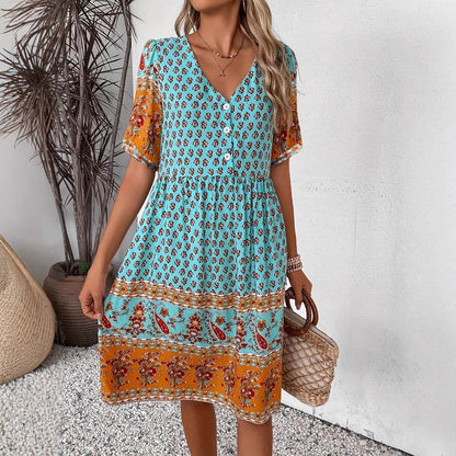 Robe Bohème Femme à Col V - Clairea Boutique