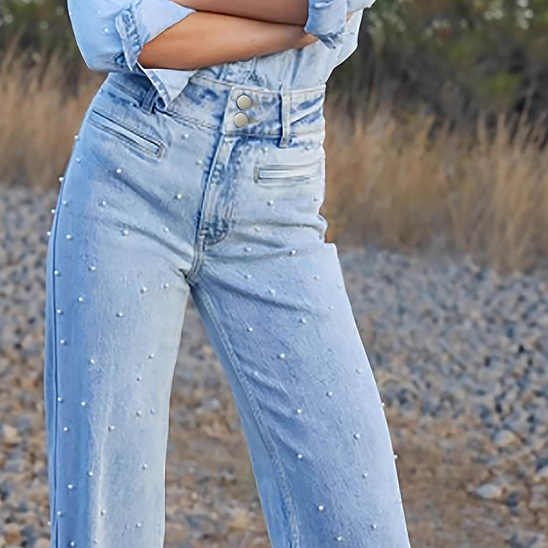 Jean Taille Haute Perles & Stretch - Clairea Boutique
