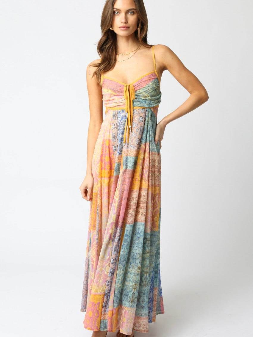 Robe Longue à Bretelles Col V Imprimée - Clairea Boutique