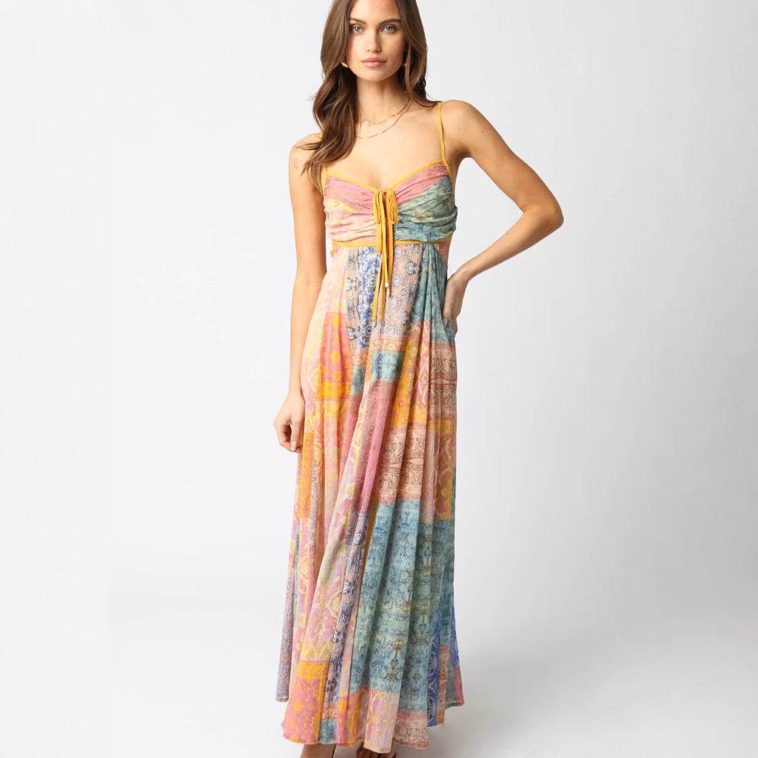 Robe Longue à Bretelles Col V Imprimée - Clairea Boutique