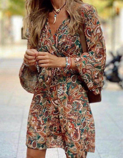 Nouvelle Robe Bohème Imprimée - Clairea Boutique