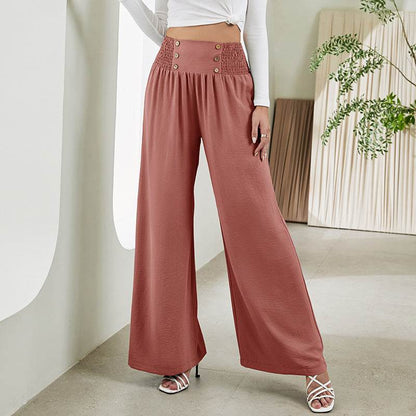 Pantalon Droit Large à Taille Haute Élastique - Clairea Boutique