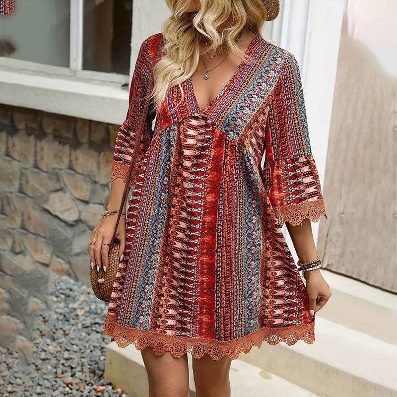 Robe Courte Bohème à Imprimés - Clairea Boutique