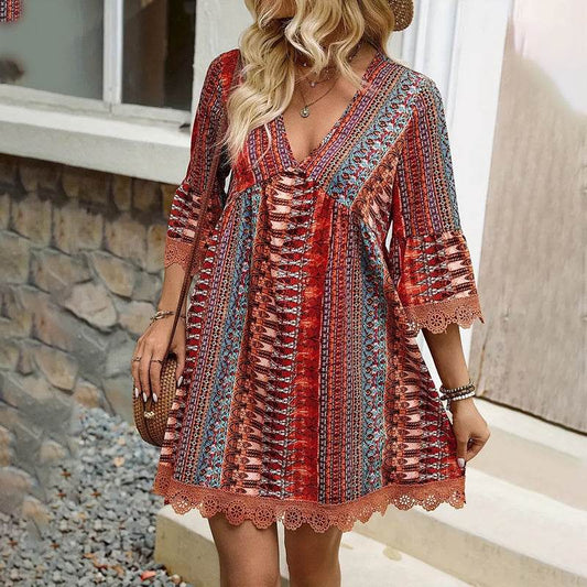 Robe Courte Bohème à Imprimés - Clairea Boutique