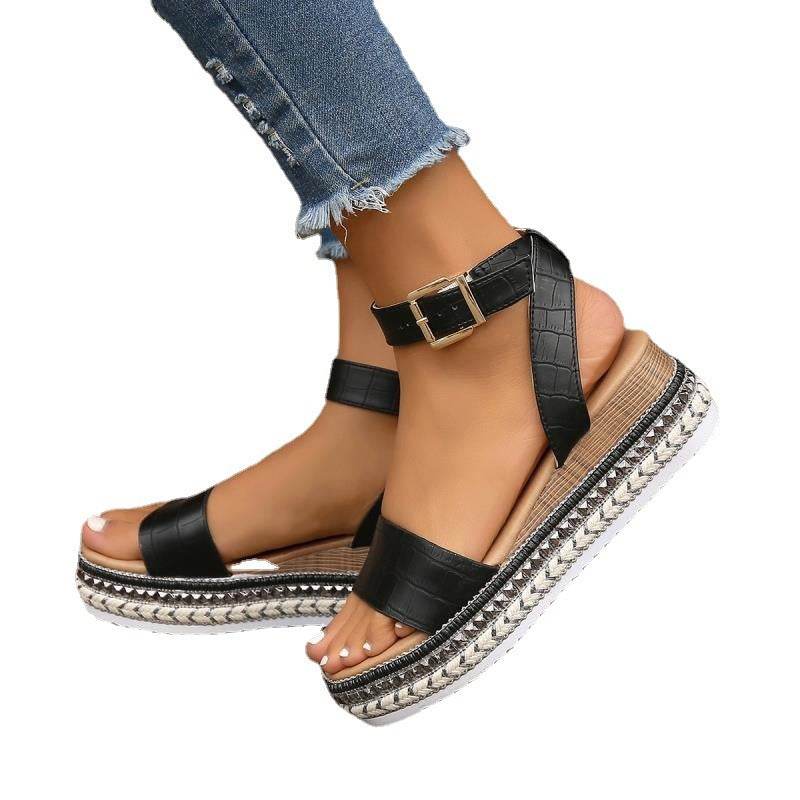 Sandales Compensées à Bride Cheville et Bout Ouvert - Clairea Boutique