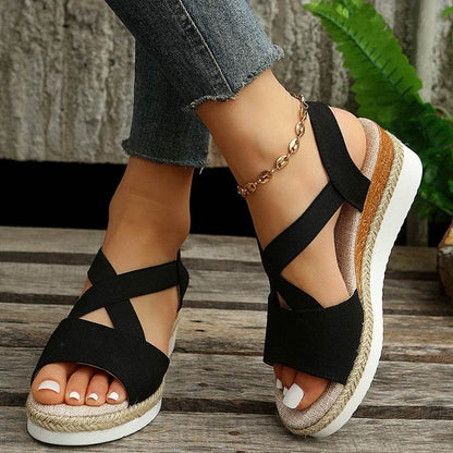 Sandales Compensées À Brides Croisées - Clairea Boutique