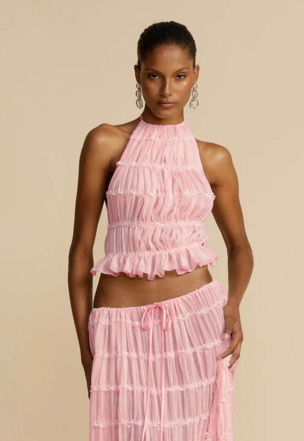 Ensemble 2 pièces Haut court dos nu + jupe longue plissée - Clairea Boutique